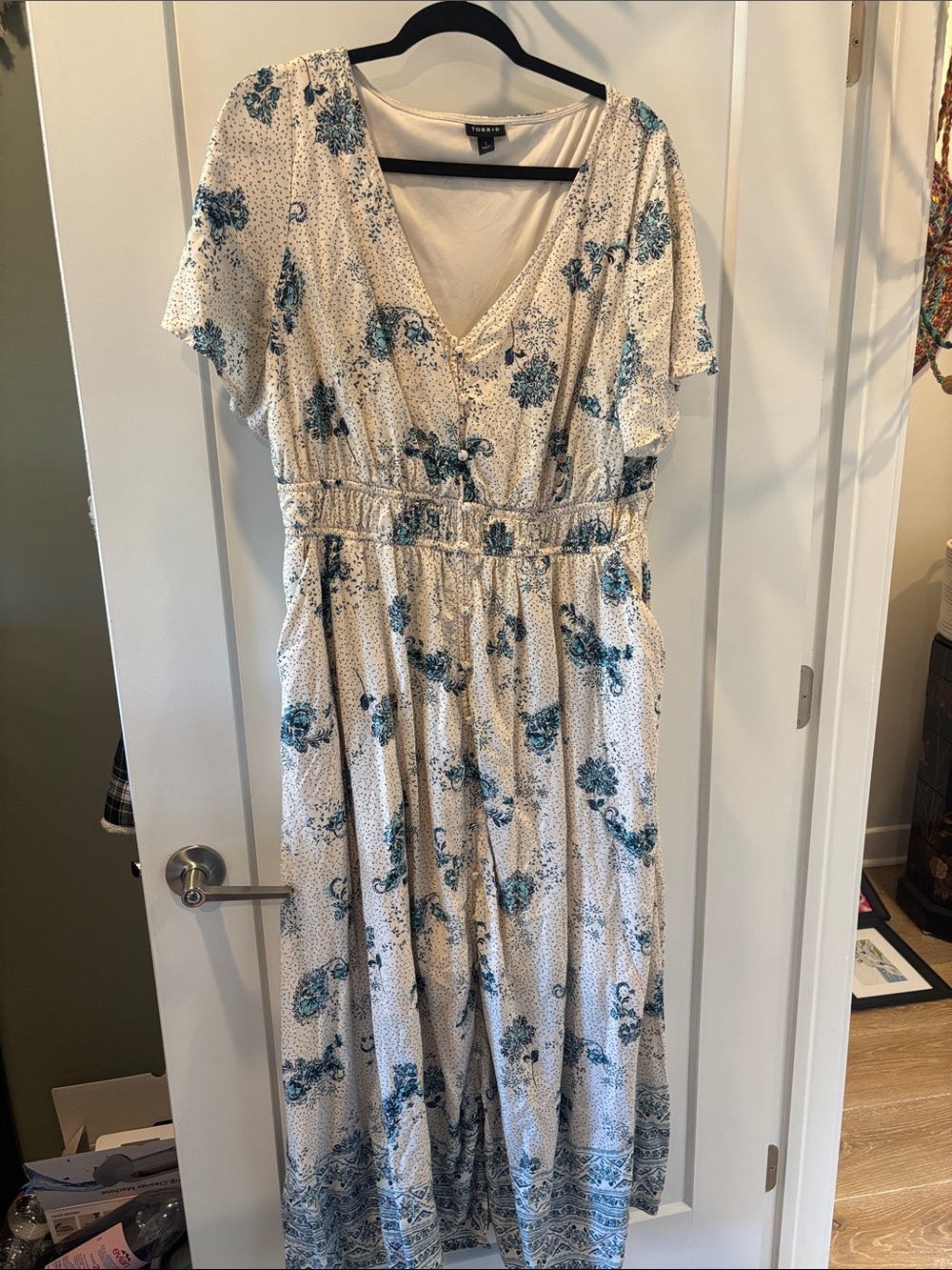 Torrid White Dress with Teal Floral Print - Picture 1 of 6